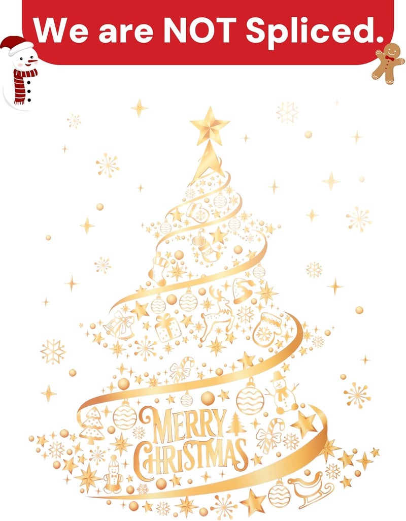 Nullyda Christmas Tree Window Clings for Glass, 19.69 * 15.75 Inch Large Golden Snowflake & Tree Decals, Removable Sticker for Glass Wall Mural Door Showcase DIY Christmas Decor - 2 Pack (Style A) - Image 3